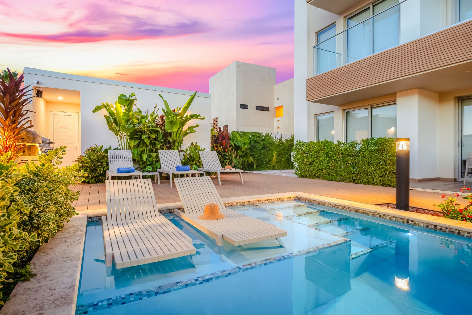 Beachside pool at dusk