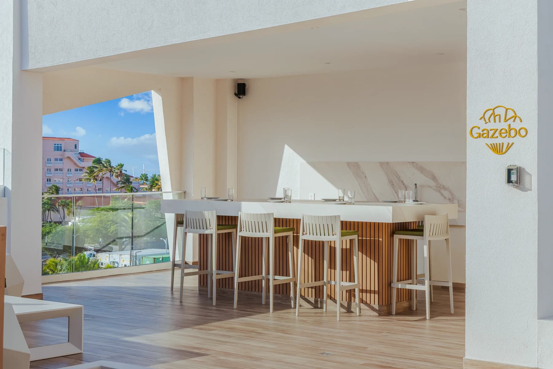 Rooftop gazebo bar with ocean views